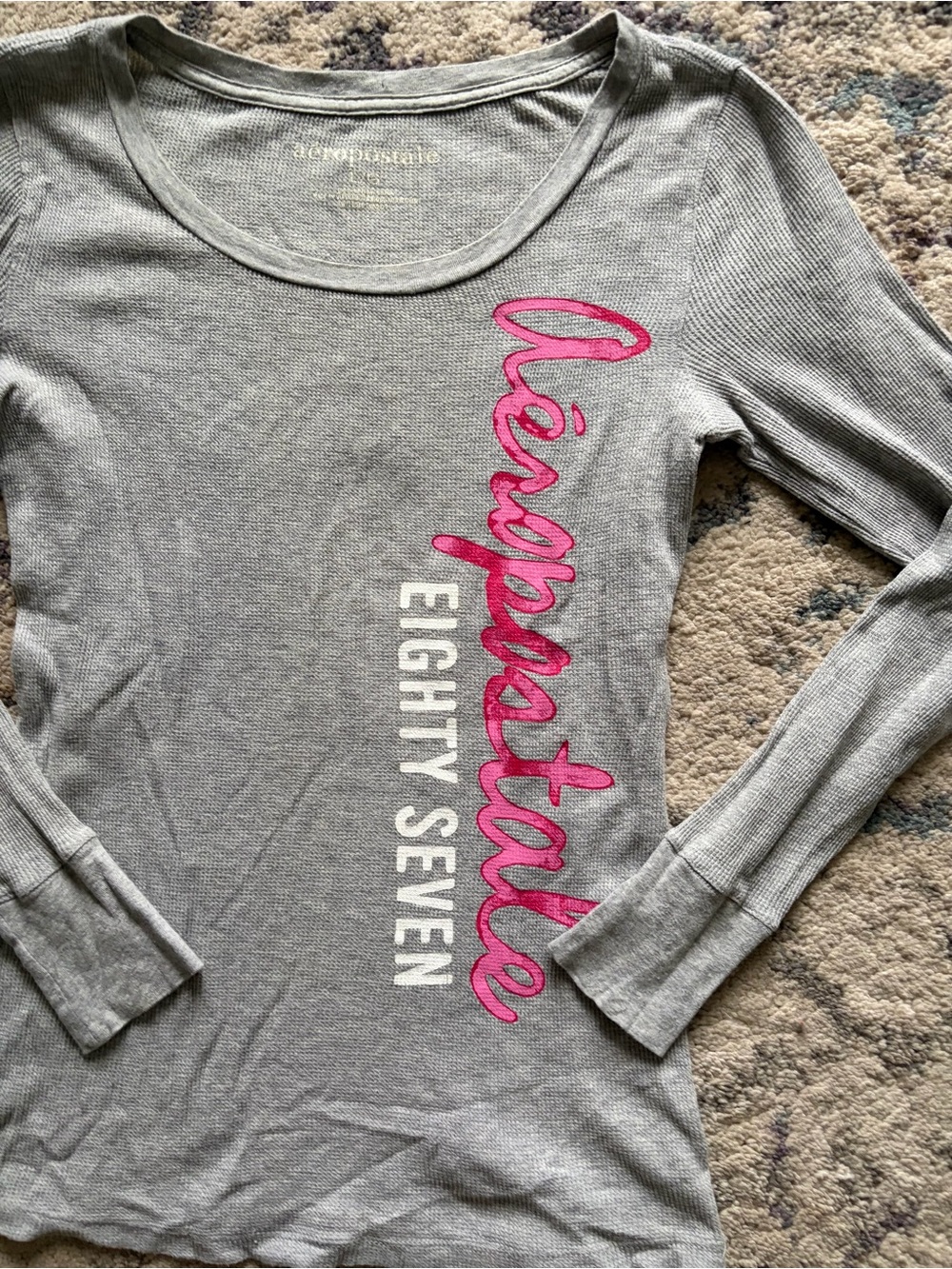 Vintage Aeropostale Waffleknit Grey Long Sleeve - Picture 3 of 6